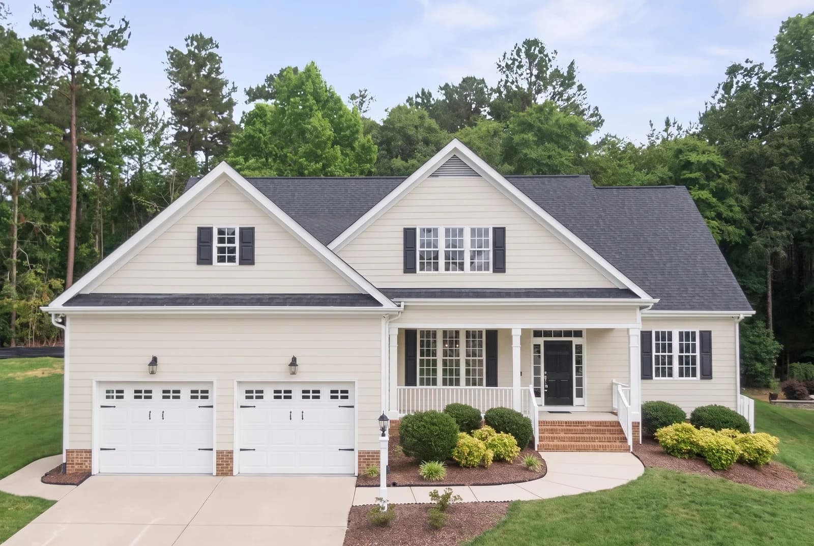 House siding rendered in Sherwin-Williams City Loft SW 7631, roof, shutters and white trim unchanged